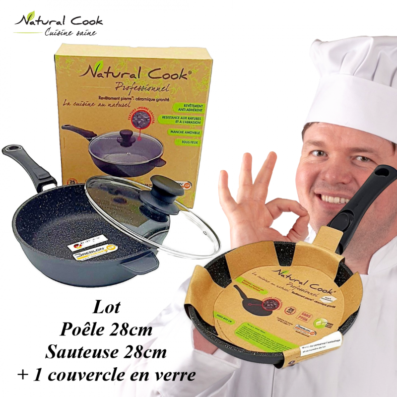 Lot Poêle/Sauteuse 28cm Natural Cook Professionnel
