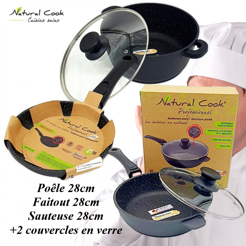 Lot Poêle/Sauteuse/Faitout 28cm Natural Cook Professionnel