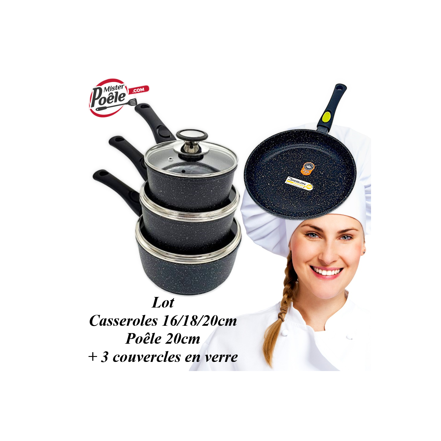 Lot Casseroles 16/18/20cm - Poêle 20cm Espace Cuisine Professionnel