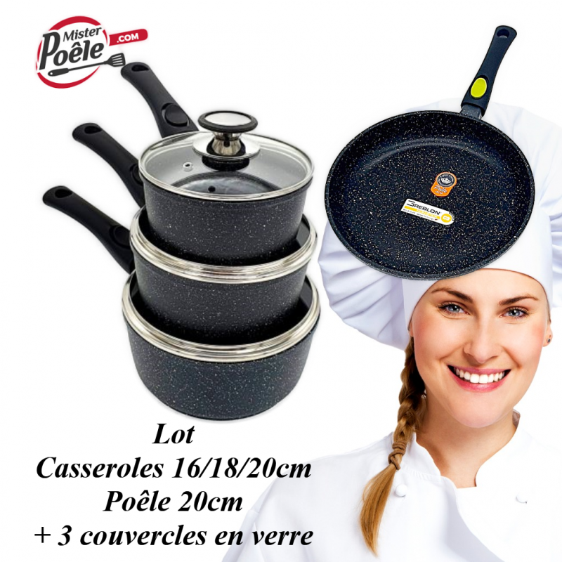Lot Casseroles 16/18/20cm - Poêle 20cm Espace Cuisine Professionnel